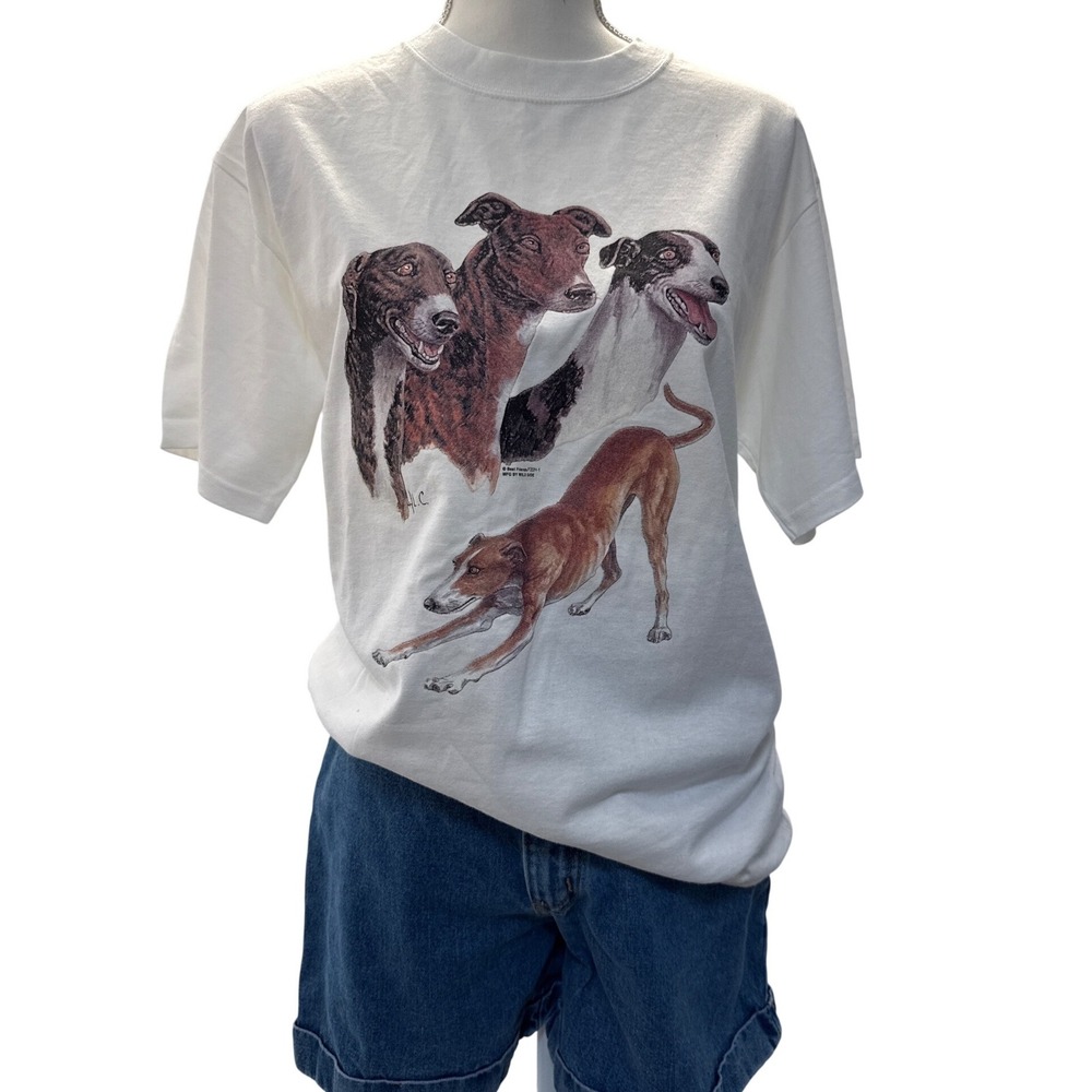 Vintage 90s Greyhound Dog Watercolor T Shirt Womens Medium Anvil cottagecore